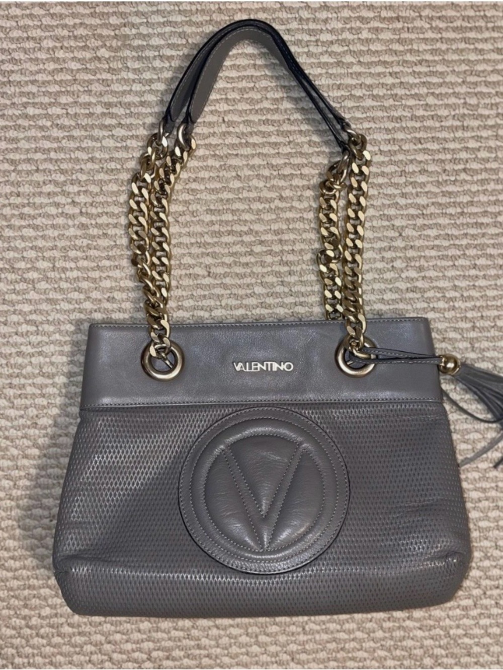 Valentino By Mario Valentino Kali Leather Shoulder Bag Gray